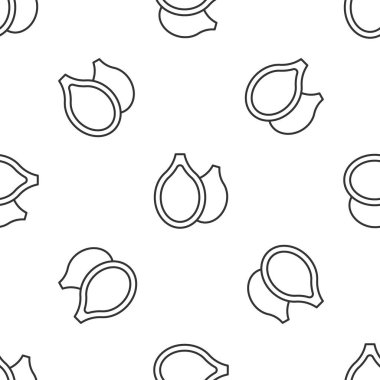 Grey line Pumpkin seeds icon isolated seamless pattern on white background. Vector