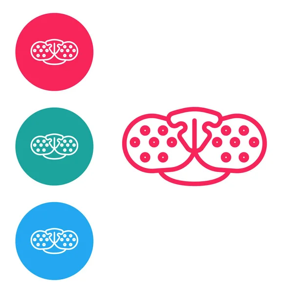 Rode lijn Kattenneus pictogram geïsoleerd op witte achtergrond. Stel pictogrammen in cirkel knoppen. Vector — Stockvector