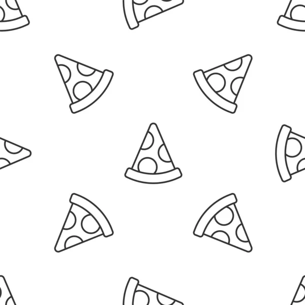 Γκρι γραμμή Φέτα εικονίδιο πίτσα απομονωμένη αδιάλειπτη μοτίβο σε λευκό φόντο. Μενού γρήγορου φαγητού. Διάνυσμα — Διανυσματικό Αρχείο