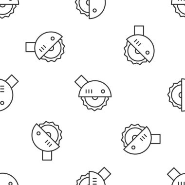 Gri çizgi elektrikli daire testere çelik dişli disk ikonu beyaz arka planda izole edilmiş pürüzsüz desen. Tahta ya da metal kesmek için elektrikli el aleti. Vektör