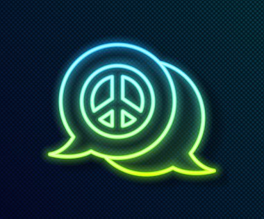 Parlayan neon hattı barış simgesi siyah arkaplanda izole edildi. Hippi barış sembolü. Vektör