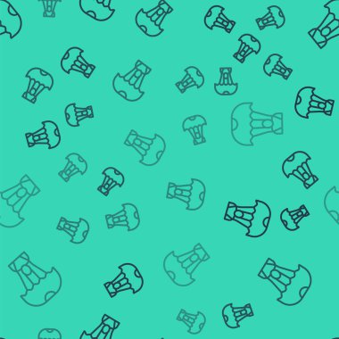 Black line Parachute icon isolated seamless pattern on green background. Vector