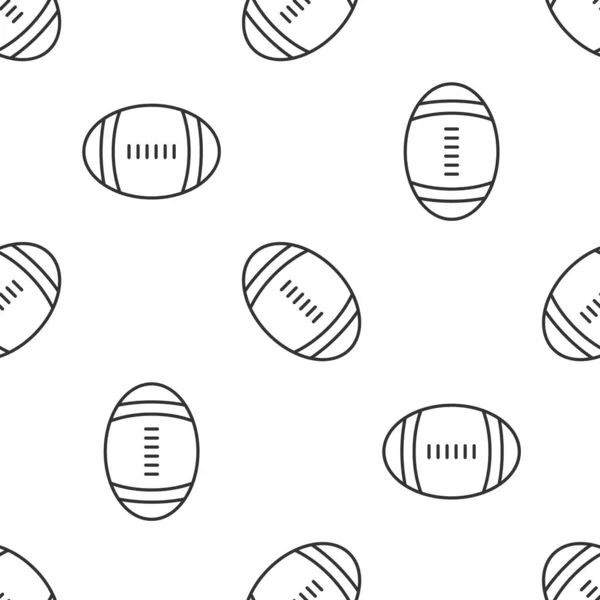 Linha cinza ícone bola de futebol americano isolado padrão sem costura no fundo branco. Ícone de bola de rugby. Símbolo de jogo de desporto de equipa. Vetor — Vetor de Stock