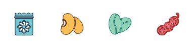 Set Pack full of seeds of plant, Beans, Coffee beans and Green peas icon. Vector