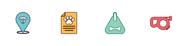 Set Cat nose, Clinical record pet, Dog collar and Retractable leash icon. Vector — Stok Vektör