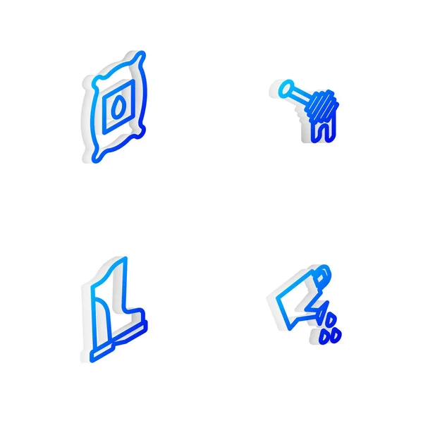 허니 디퍼 스틱 (Honey dipper stick), 식물의 씨앗으로 가득 찬 팩, 방수 고무 부츠, 와트니 캔 (Watering can icon). Vector — 스톡 벡터