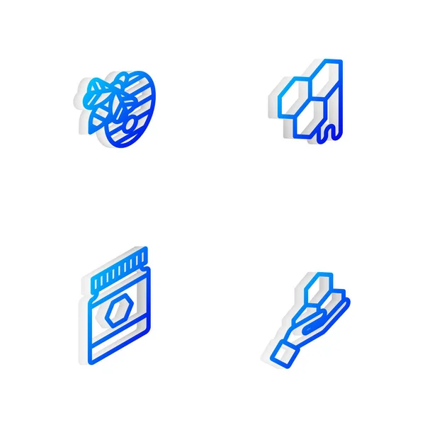 Set Isometrische lijn Honingraat, Bijenkorf, pot honing en handpictogram. Vector — Stockvector