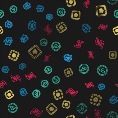 Kalkan 'ı dolarla, altın külçelerle, güvenli ve finansal dökümanlarla kusursuz desenlerle donatın. Vektör