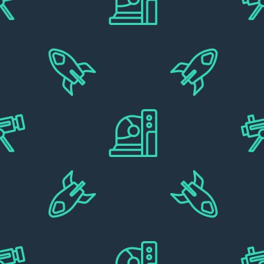 Astronot miğferi, roket gemisi ve Teleskop 'u kusursuz desene ayarlayın. Vektör