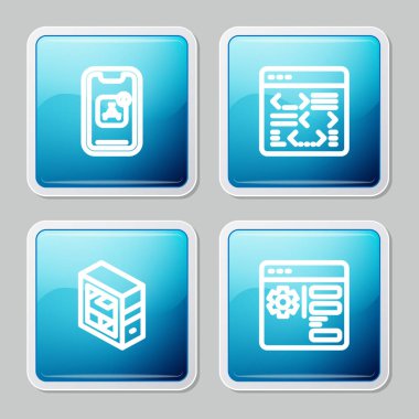 Satır Mobil Uygulamaları, Yazılım, Bilgisayar ve Tarayıcı ayar simgesini ayarla. Vektör