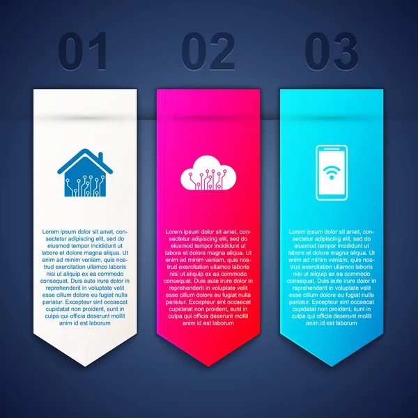 Smart Home 'u, Internet' i ve Wi-Fi kablosuz Mobil 'i ayarla. Ticari bilgi şablonu. Vektör
