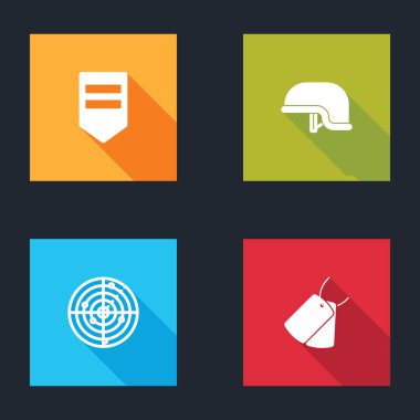 Sembol, askeri miğfer, hedefli radar ve künye simgesi. Vektör