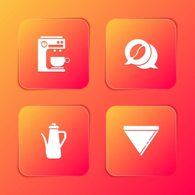 Kahve makinesini, sohbeti, çaydanlığı ve kağıt filtre ikonunu hazırla. Vektör