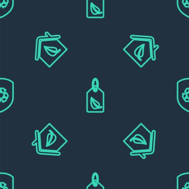 Etiketi yaprak ile ayarla, çevre dostu ev ve kalkanın içini kusursuz bir şekilde geri dönüştür. Vektör