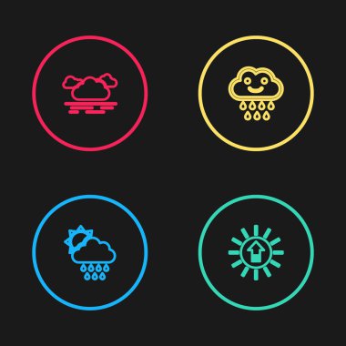 Bulut 'u yağmur, güneş, günbatımı ve ikonla dizin. Vektör