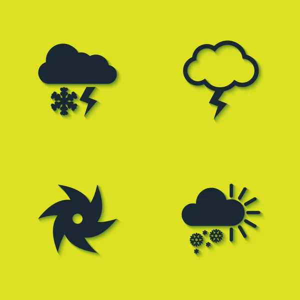 Set Wolke mit Schnee und Blitz, Wolken, Tornado und Sturm-Symbol. Vektor — Stockvektor