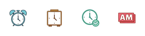 Establecer reloj despertador,, Reloj y AM icono. Vector — Archivo Imágenes Vectoriales