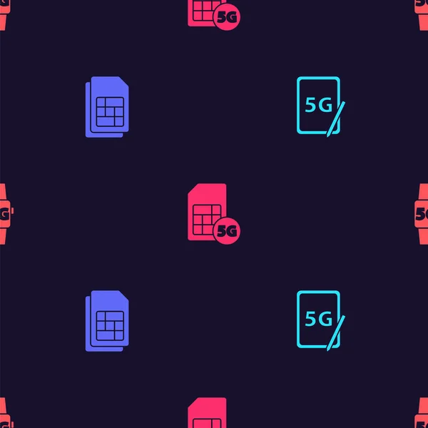 Установите графический планшет с 5G, сим-картой, картой и смарт-часами сети по плавному шаблону. Вектор — стоковый вектор