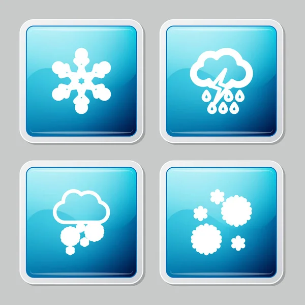 Set line Snowflake, Cloud with rain and lightning, snow and icon. Vector — Stock Vector