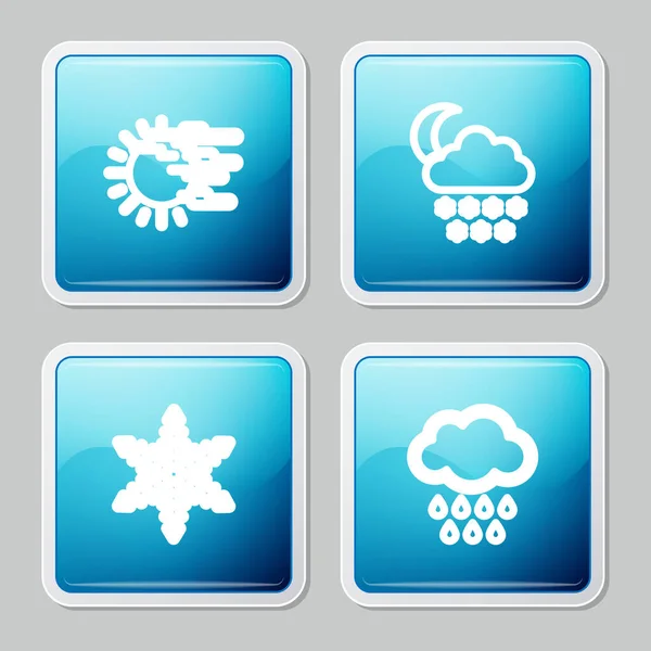 Fijar línea Niebla y sol, Nube con luna de nieve, Copo de nieve y el icono de la lluvia. Vector — Vector de stock