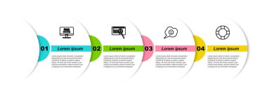 SSS bilgisi, sistem hatası konsepti, konuşma baloncuğu sinirli gülümsemesi ve Lifebuoy ile hat monitörünü ayarla. Ticari bilgi şablonu. Vektör