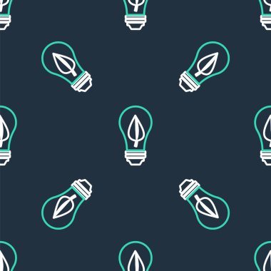 Yaprak simgesine sahip çizgi lambası siyah arkaplanda izole edilmiş pürüzsüz desen. Çevre enerjisi kavramı. Alternatif enerji kavramı. Vektör