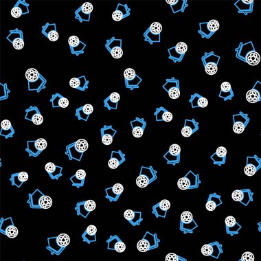 Geri dönüşüm sembolü simgesine sahip Line Eco House siyah arka planda izole edilmiş pürüzsüz desen. Geri dönüşüm oklarıyla ekoloji evi. Vektör