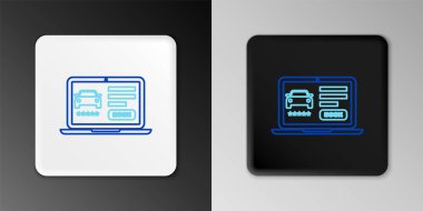 Line Online araba paylaşım simgesi gri arkaplanda izole edildi. Çevrimiçi araba kiralama servisi. Dizüstü bilgisayar için online dizayn konsepti. Renkli taslak konsepti. Vektör