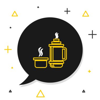 Beyaz arkaplanda çizgi termos konteynırı simgesi izole edildi. Termo matara ikonu. Kamp ve yürüyüş ekipmanları. Renkli taslak konsepti. Vektör