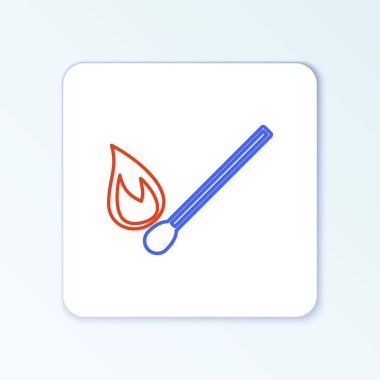 Beyaz arkaplanda izole edilmiş ateş ikonu ile çizgi yakma kibriti. Ateşle maç. Kibrit işareti. Renkli taslak konsepti. Vektör