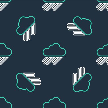 Yağmur ikonuna sahip çizgi bulutu siyah arka planda izole edilmiş pürüzsüz desen. Yağmur damlaları ile yağmur bulutu yağışı. Vektör