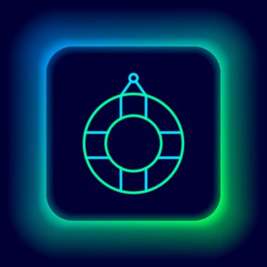 Parlayan neon hattı Lifebuoy simgesi siyah arkaplanda izole edildi. Can simidi sembolü. Renkli taslak konsepti. Vektör