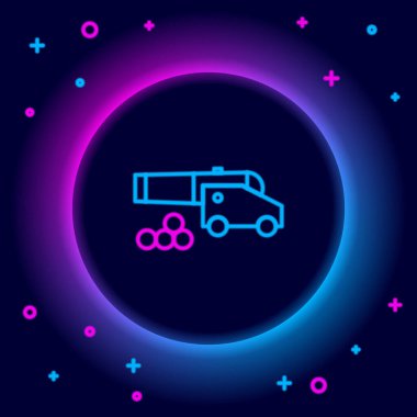 Siyah zemin üzerinde top gülleleri simgesi olan parlak neon hattı topu. Ortaçağ silahları. Renkli taslak konsepti. Vektör