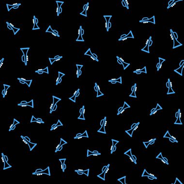 Çizgi müzik aleti trompet ikonu siyah arkaplanda kusursuz desen izole etti. Vektör