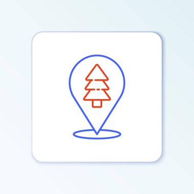 Ormanın beyaz arka planda izole edilmiş bir harita simgesi üzerindeki çizgi konumu. Renkli taslak konsepti. Vektör