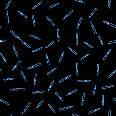 Çizgi tıbbi cerrahi neşter alet ikonu siyah arkaplanda kusursuz desen izole etti. Tıbbi alet. Vektör