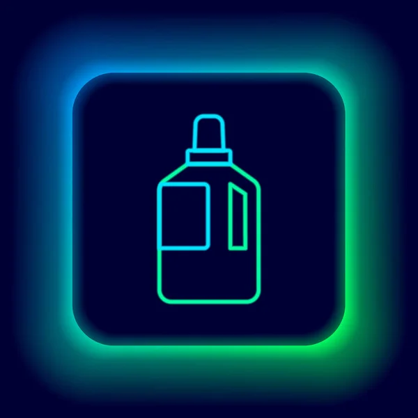 Gloeiende neon lijn Stofverzachter pictogram geïsoleerd op zwarte achtergrond. Vloeibaar wasmiddel, conditioner, schoonmaakmiddel, bleekmiddel. Kleurrijk concept. Vector — Stockvector