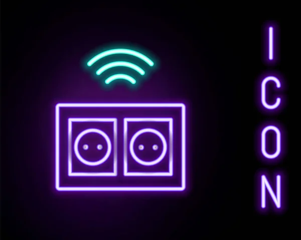 Leuchtendes Neon Line Smart-Steckdosensystem-Symbol isoliert auf schwarzem Hintergrund. Steckdose. Konzept Internet der Dinge mit drahtloser Verbindung. Buntes Rahmenkonzept. Vektor — Stockvektor