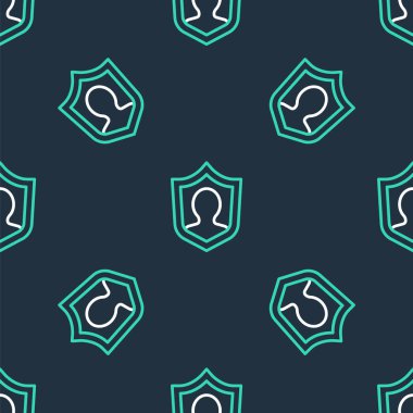 Kalkan simgesine sahip Line Life sigortası siyah arka planda izole edilmiş kusursuz desen. Güvenlik, güvenlik, koruma, konsept koruma. Vektör