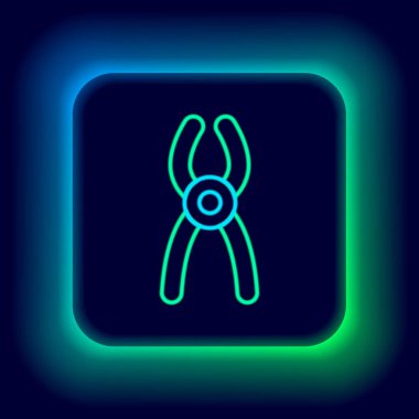 Parlayan neon çizgisi diş pensesi simgesi siyah arkaplanda izole edildi. Diş aletleri. Renkli taslak konsepti. Vektör