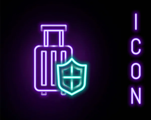 Ragyogó neon vonal House biztosítási ikon elszigetelt fekete háttér. Biztonság, biztonság, védelem, védelem. Színes vázlat koncepció. Vektor — Stock Vector