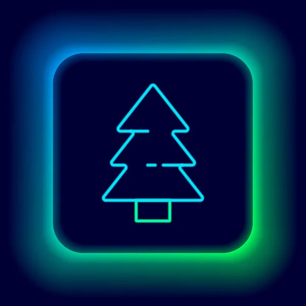 Linha de néon brilhante Ícone da árvore de Natal isolado no fundo preto. Feliz Natal e Feliz Ano Novo. Conceito de esboço colorido. Vetor —  Vetores de Stock