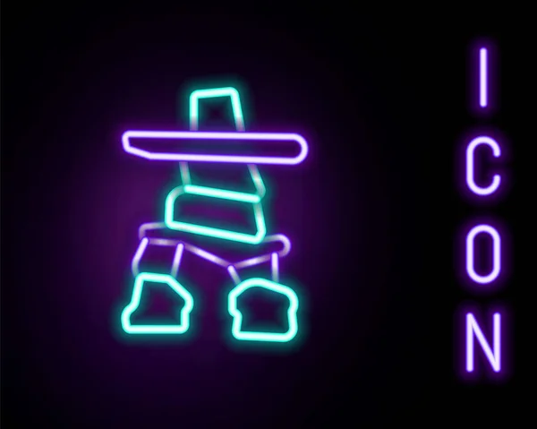 Glödande neon linje Inukshuk ikon isolerad på svart bakgrund. Färgstarkt skisskoncept. Vektor — Stock vektor