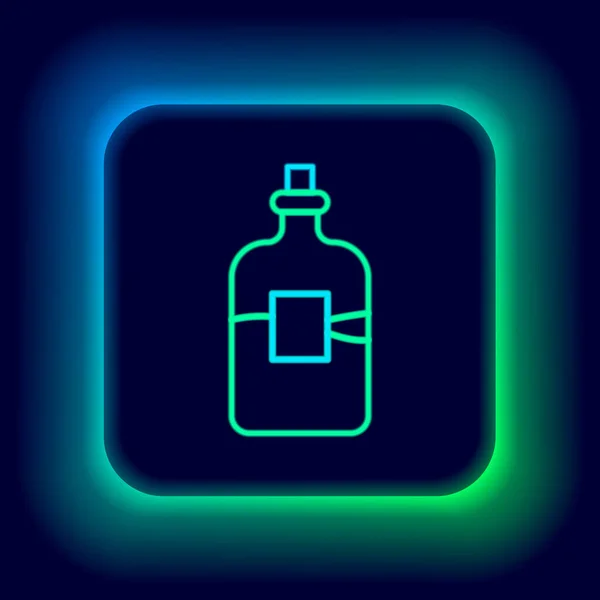 Gloeiende neon lijn Glazen fles wodka pictogram geïsoleerd op zwarte achtergrond. Kleurrijk concept. Vector — Stockvector
