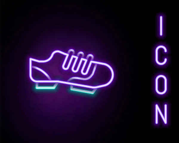 Linha de néon brilhante Triathlon ciclismo sapatos ícone isolado no fundo preto. Sapatos desportivos, sapatos de bicicleta. Conceito de esboço colorido. Vetor — Vetor de Stock