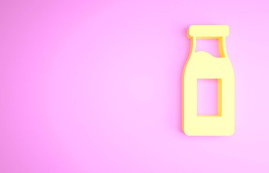 Pembe arka planda izole edilmiş sütlü cam şişe. Minimalizm kavramı. 3d illüstrasyon 3B canlandırma