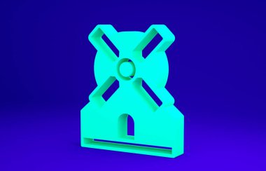 Mavi arkaplanda yeşil yel değirmeni simgesi izole edildi. Minimalizm kavramı. 3d illüstrasyon 3B canlandırma