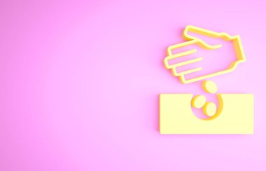 Pembe arka planda izole edilmiş özel bir bitki simgesinin sarı tohumları. Minimalizm kavramı. 3d illüstrasyon 3B canlandırma