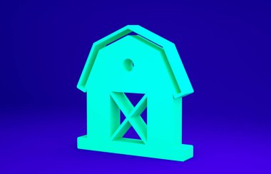Yeşil Çiftlik Evi simgesi mavi arkaplanda izole edilmiş. Minimalizm kavramı. 3d illüstrasyon 3B canlandırma