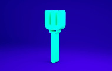 Yeşil Bahçe yabası ikonu mavi arka planda izole edilmiş. Bahçe çatalı işareti. Bahçecilik, tarım, çiftçilik aleti. Minimalizm kavramı. 3d illüstrasyon 3B canlandırma